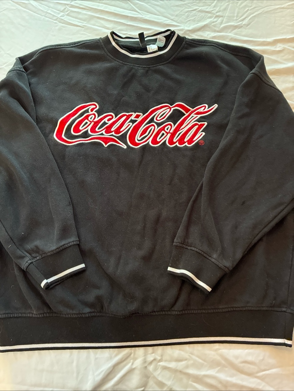 Divided Black Crewneck Sweater with Red Coca-Cola Script